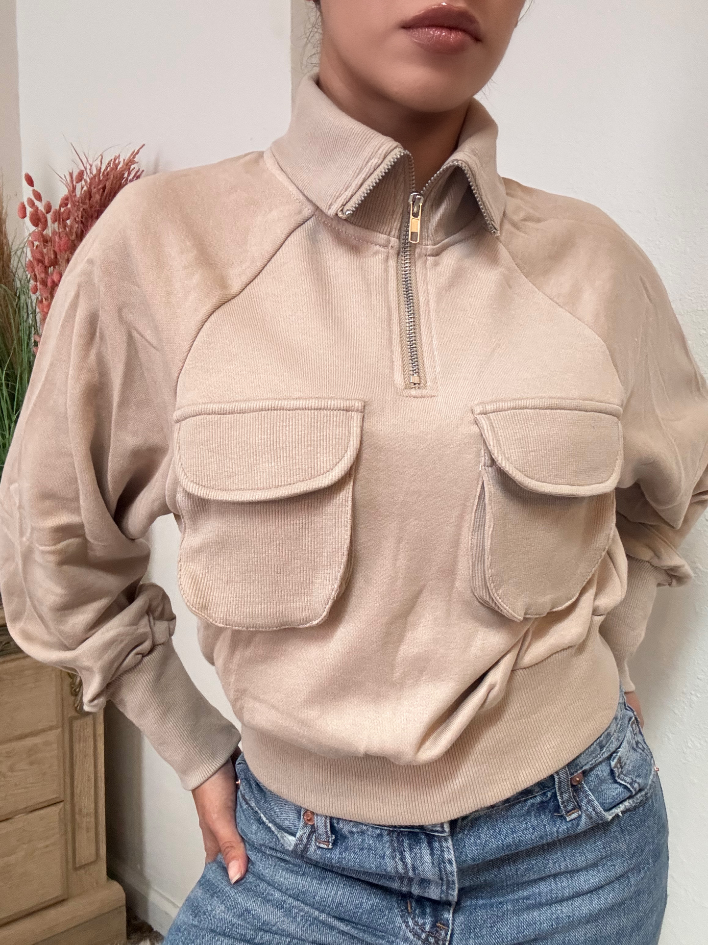 Pocket Detail Pull Over -Taupe