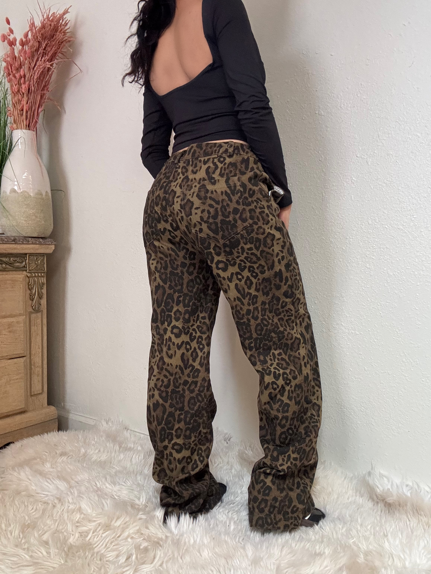 Leopard Print Denim Jeans