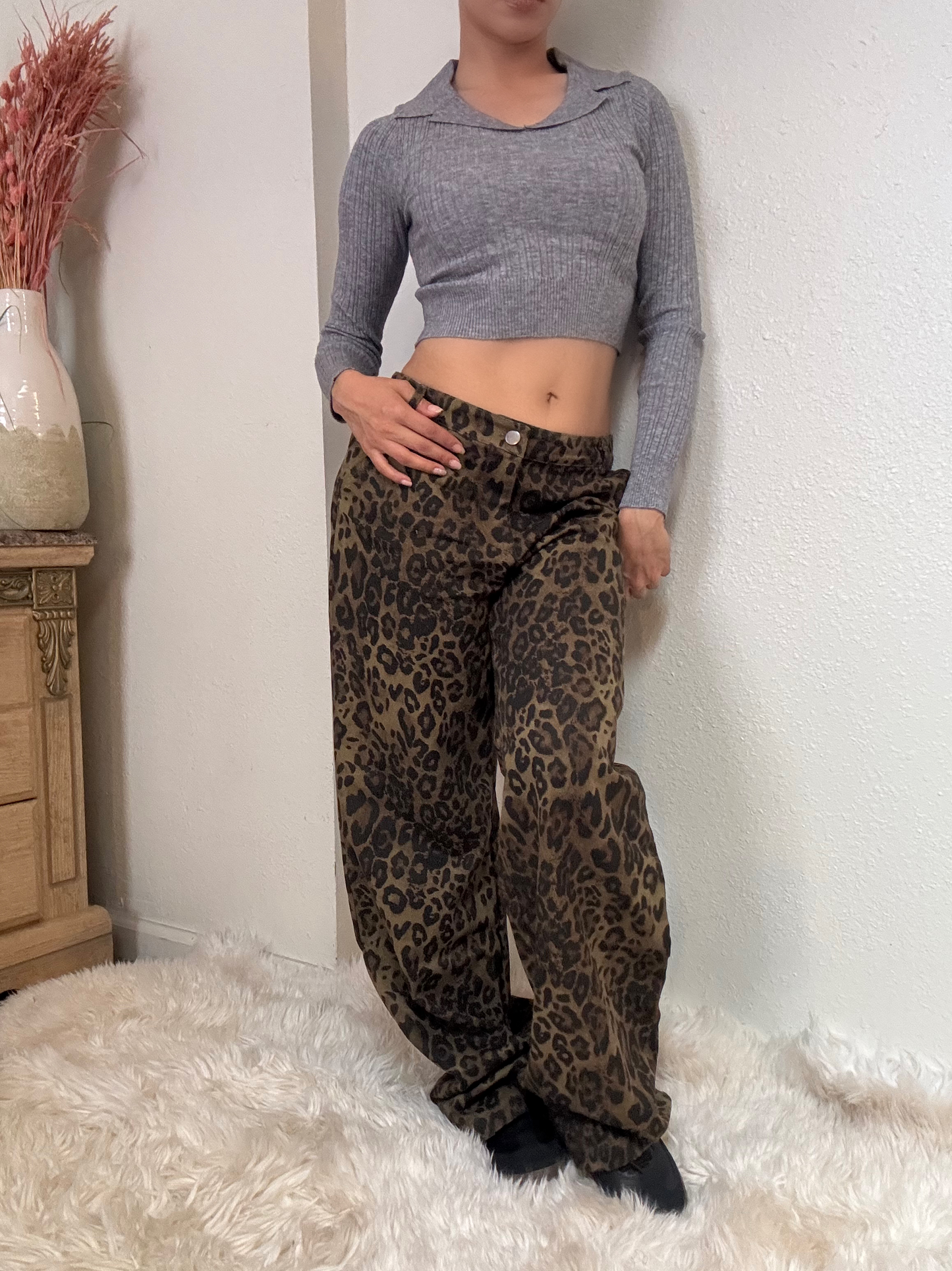 Leopard Print Denim Jeans
