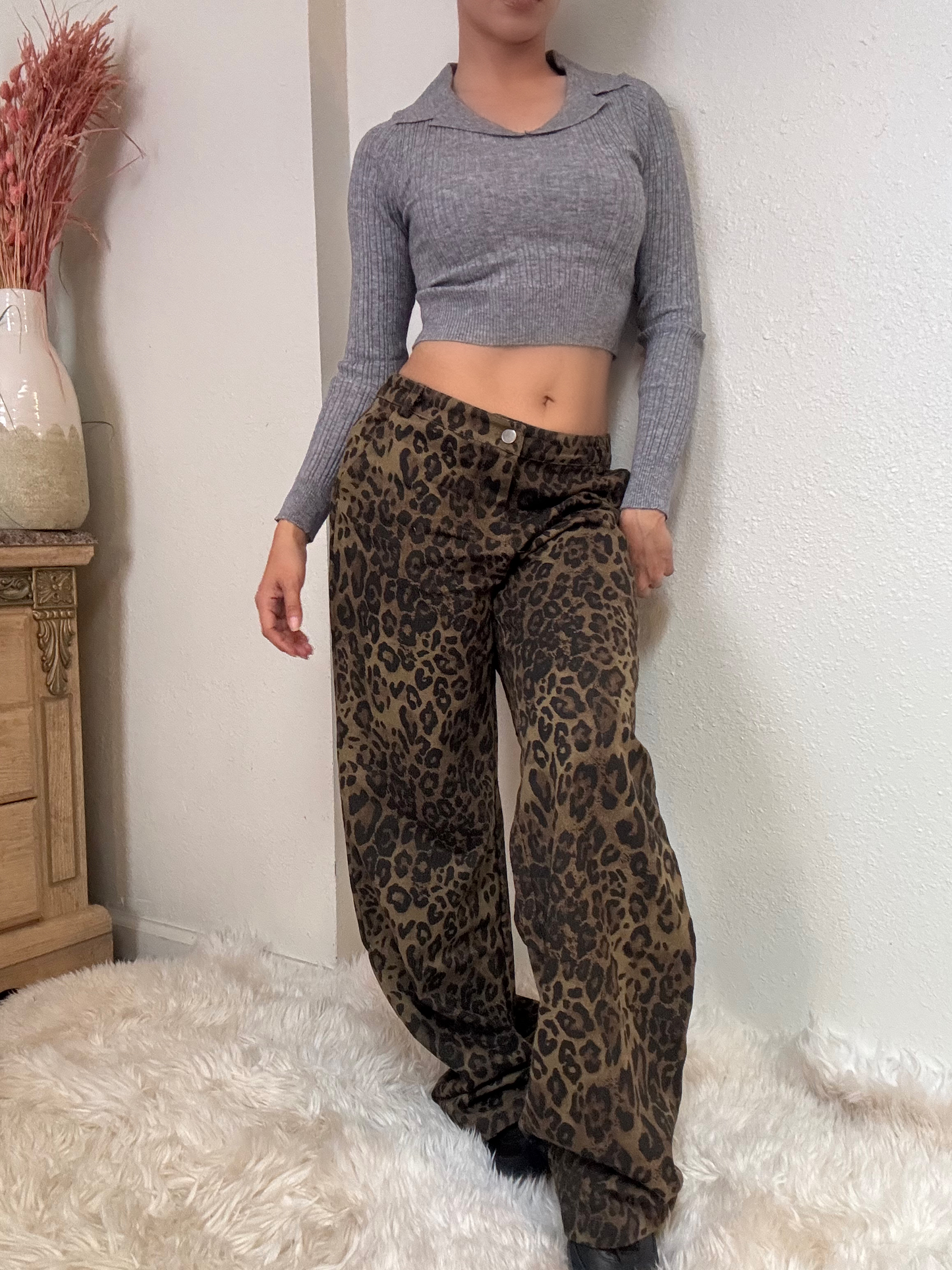 Leopard Print Denim Jeans