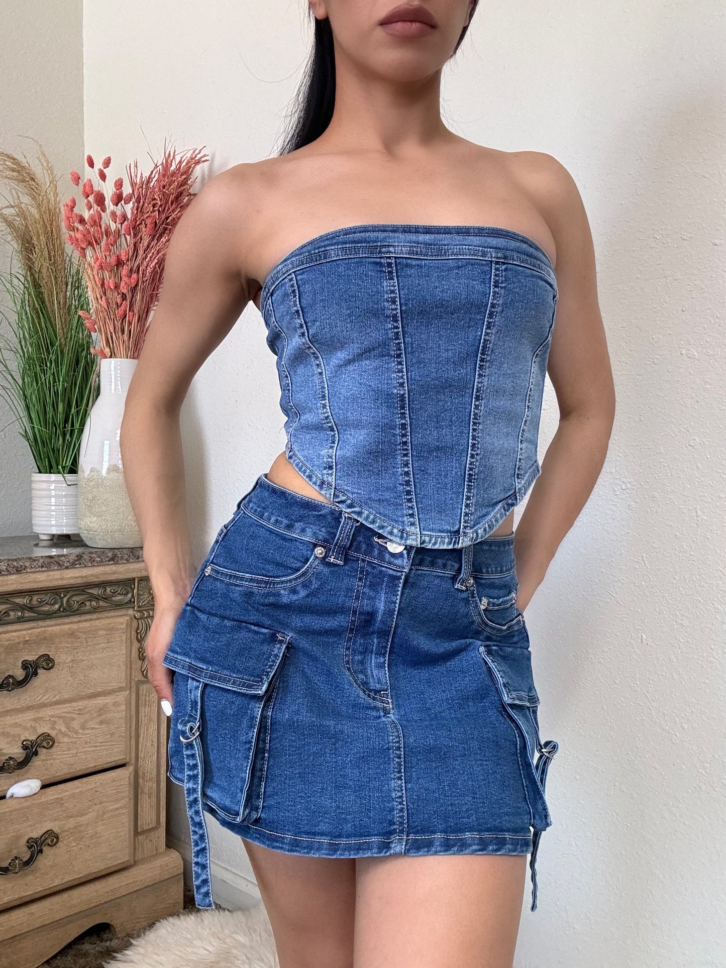 Alyssa Denim Cargo Skirt -Dark Blue