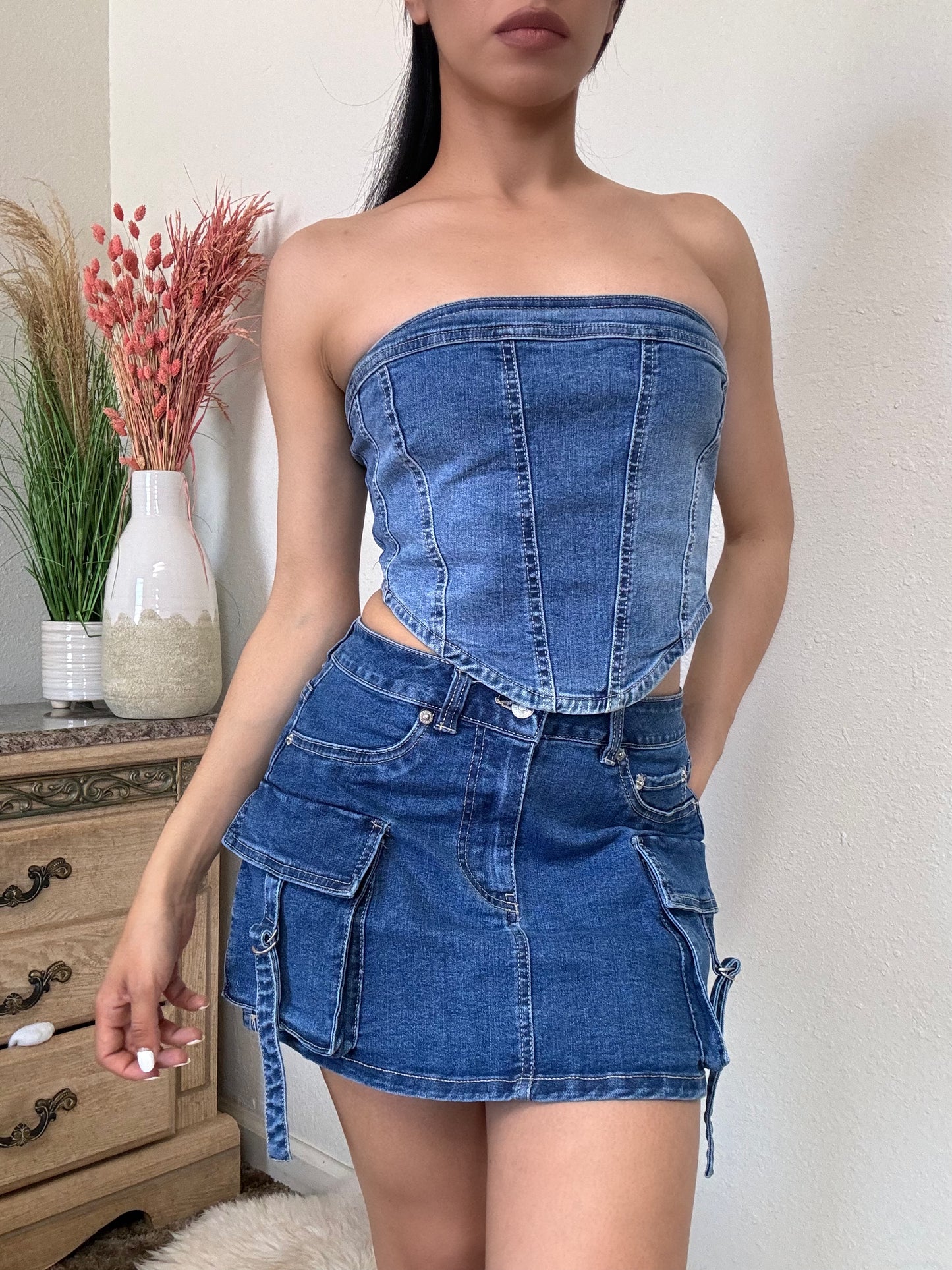 Alyssa Denim Cargo Skirt -Dark Blue