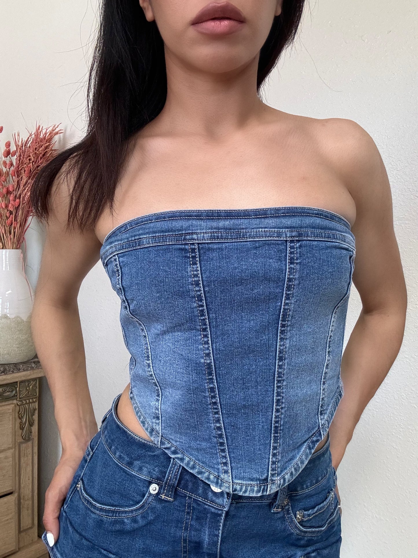 Denim Strapless Tube Top -Blue