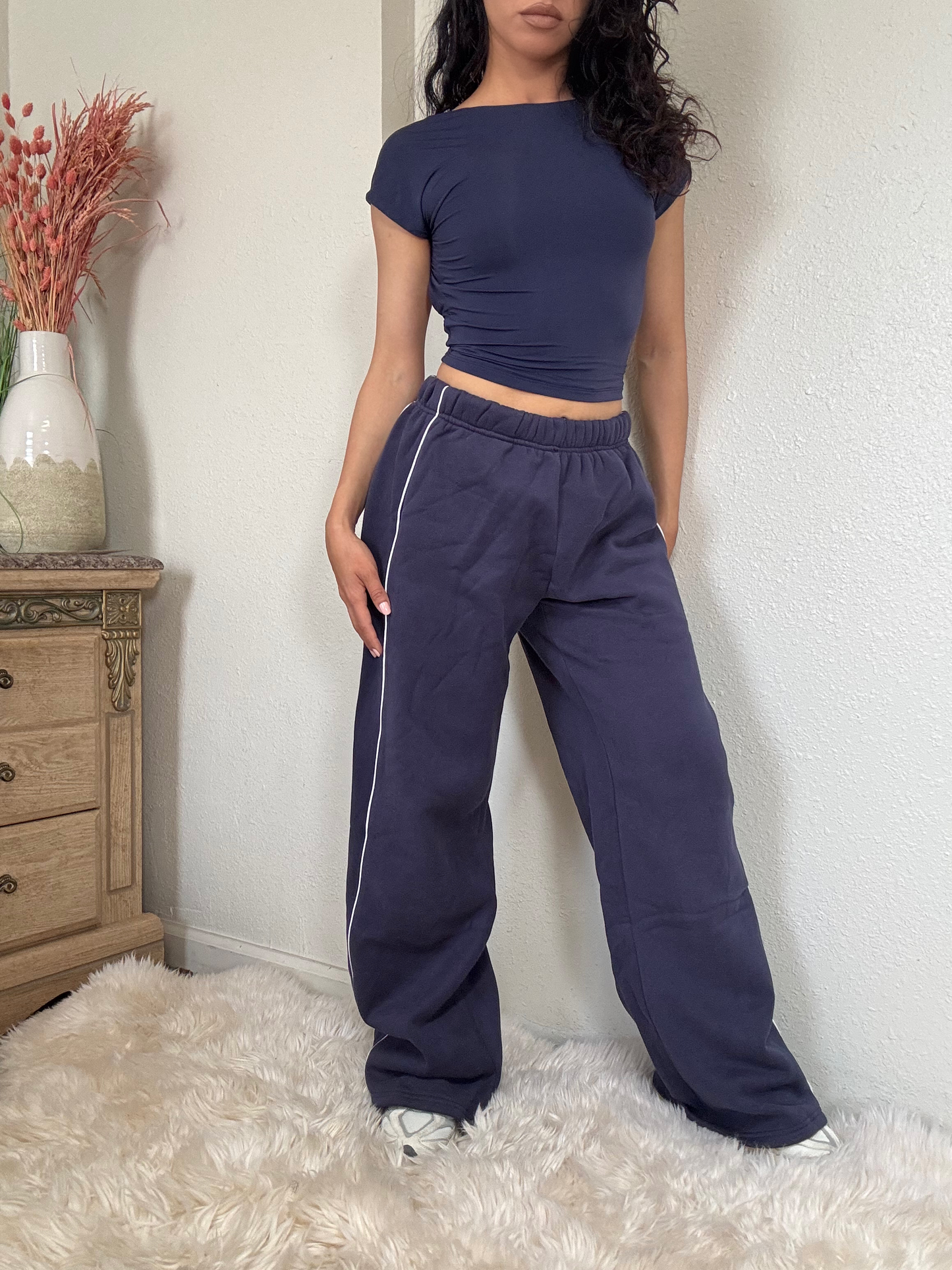 Essential Fleece Straight Leg Sweatpants -Navy