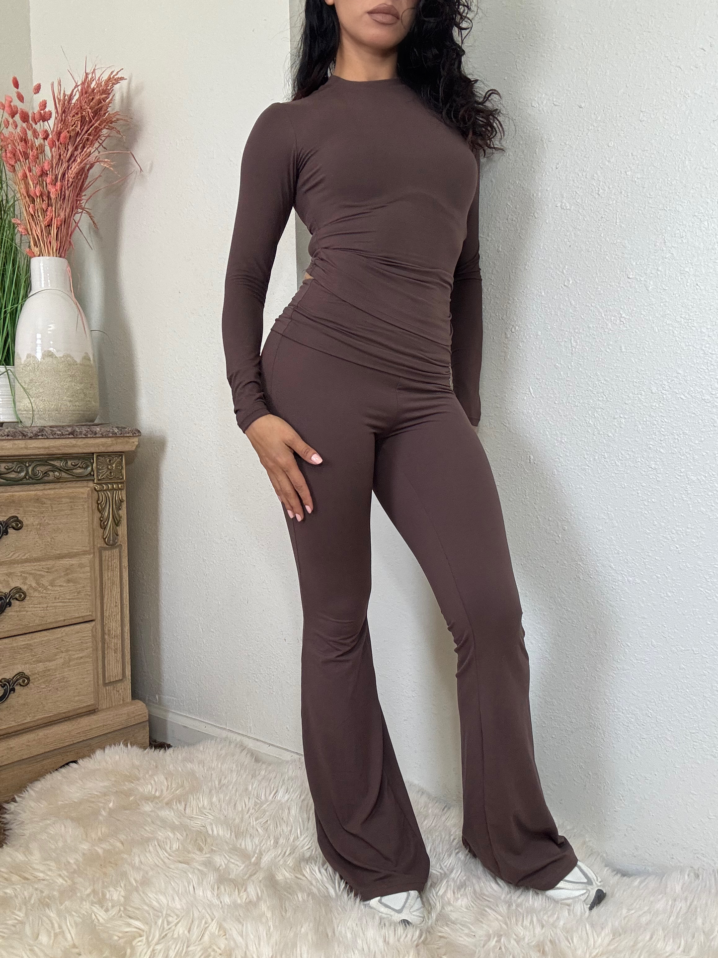 Ultra Soft Fold Over Pants -Brown