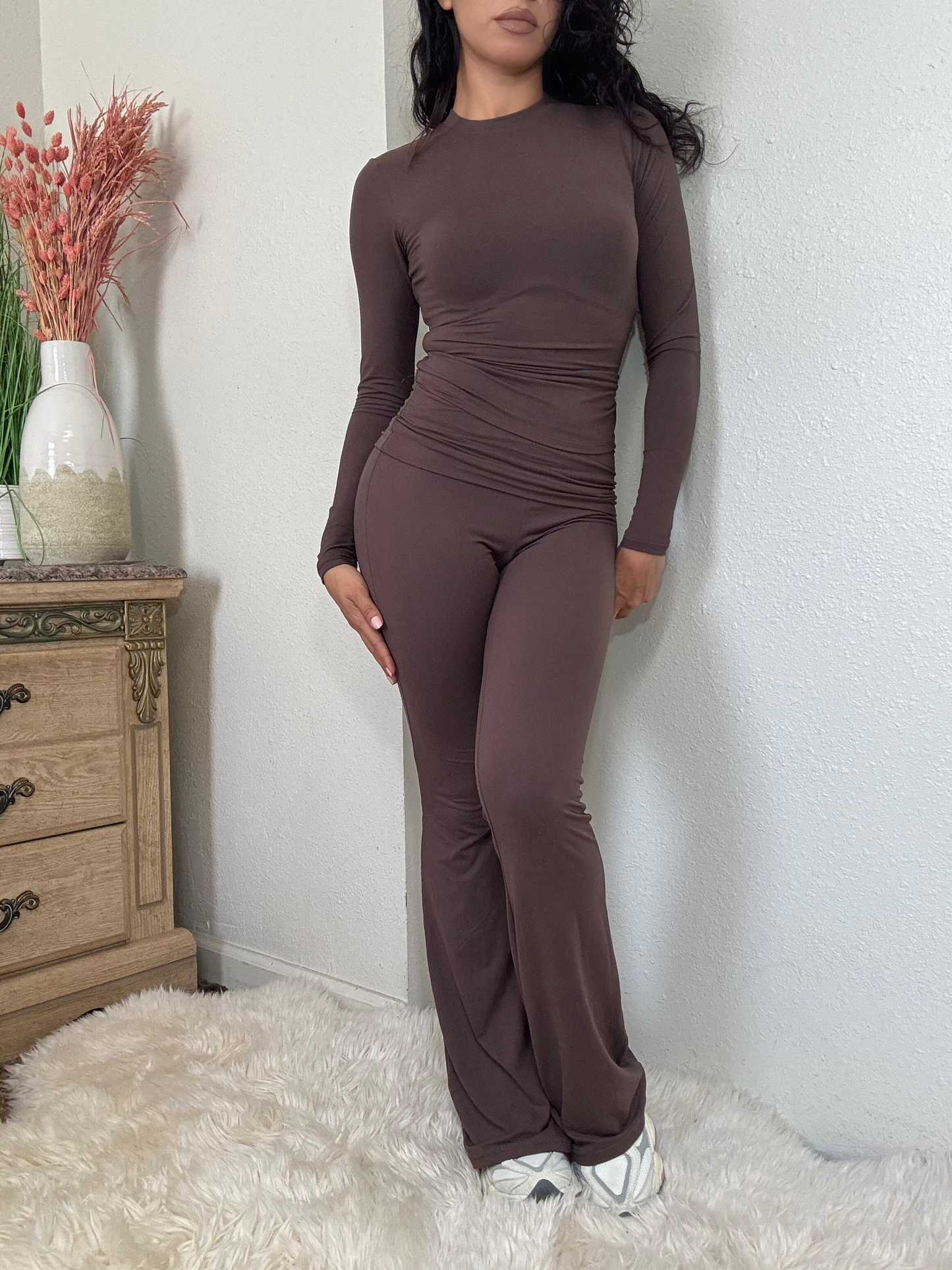 Ultra Soft Fold Over Pants -Brown