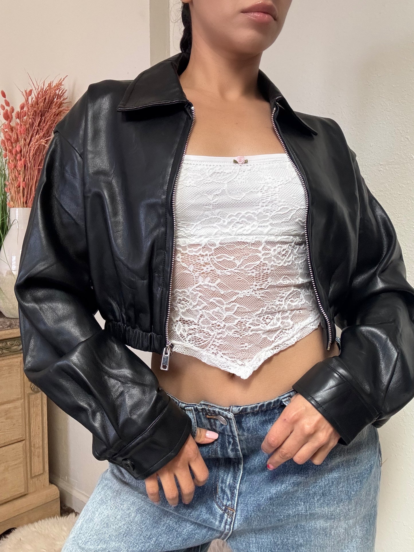 Hailey PU Bomber Jacket -Black