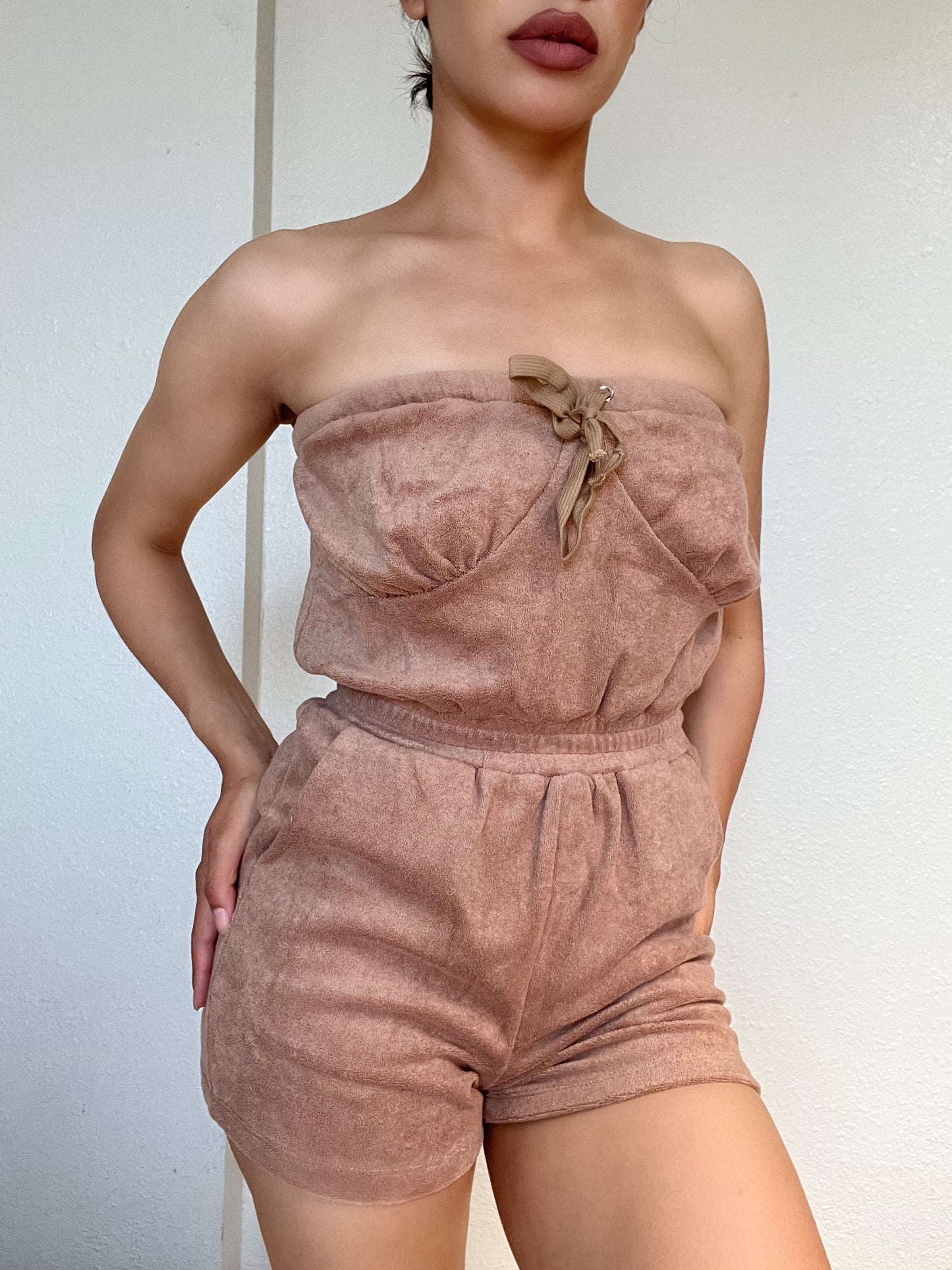 Terry One Piece Romper -Taupe
