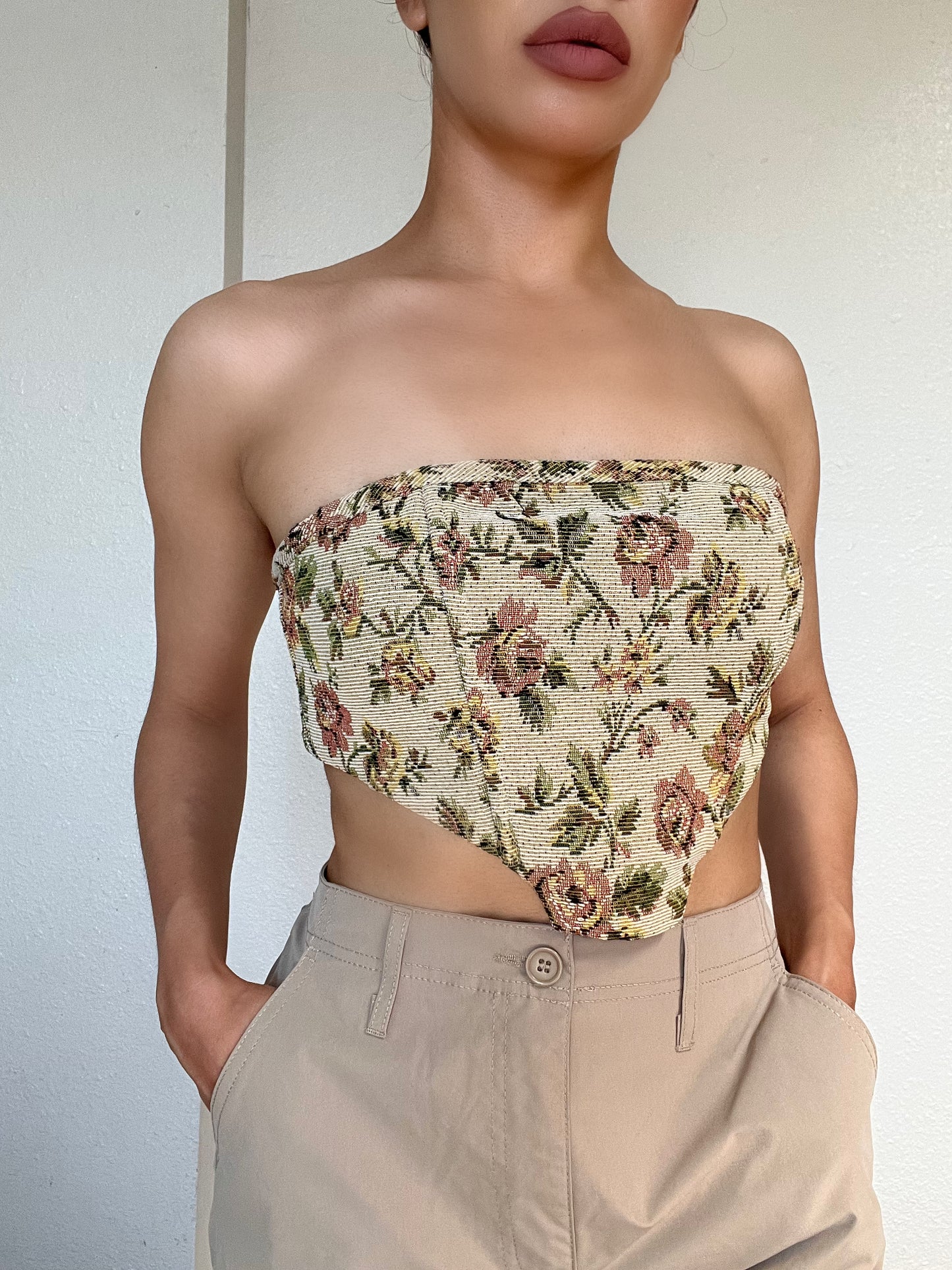 Cropped Tapestry Corset Top -Multi