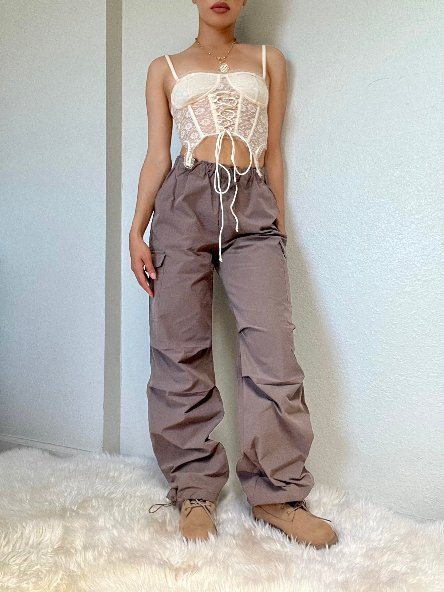 Cargo Parachute Pants -Truffle