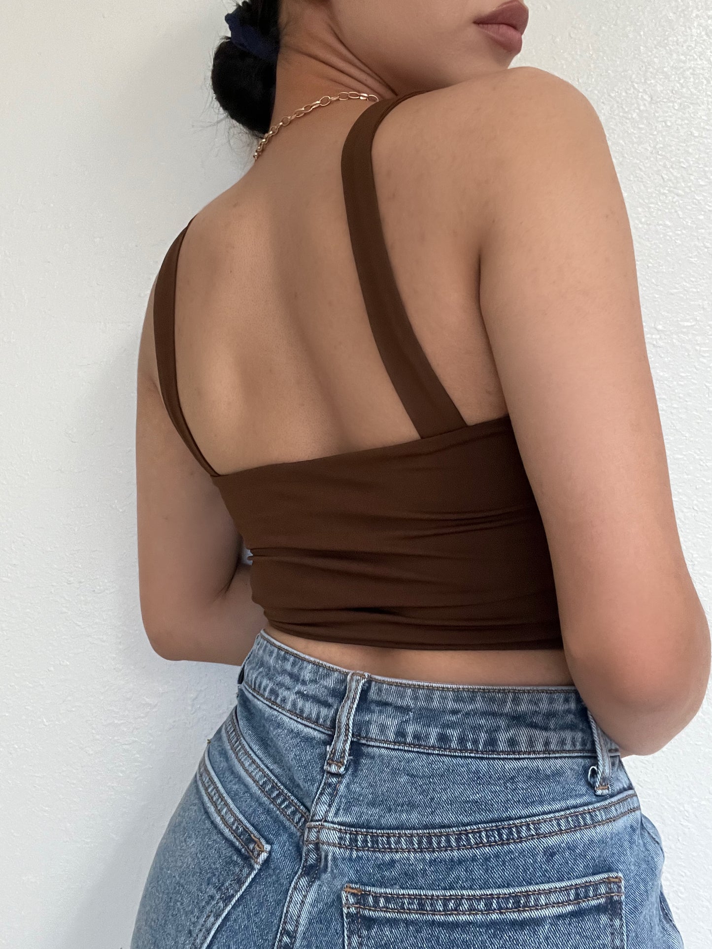 Ruched Hook and Eye Detail Top -Brown