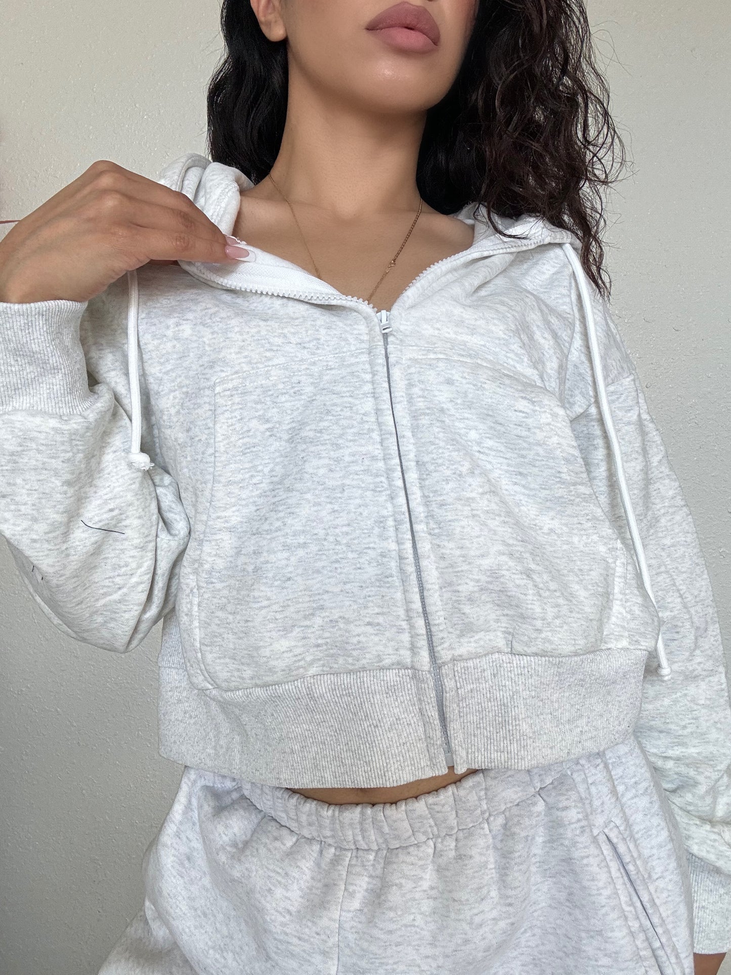 Essential Crop Hooded Jacket -Heather White