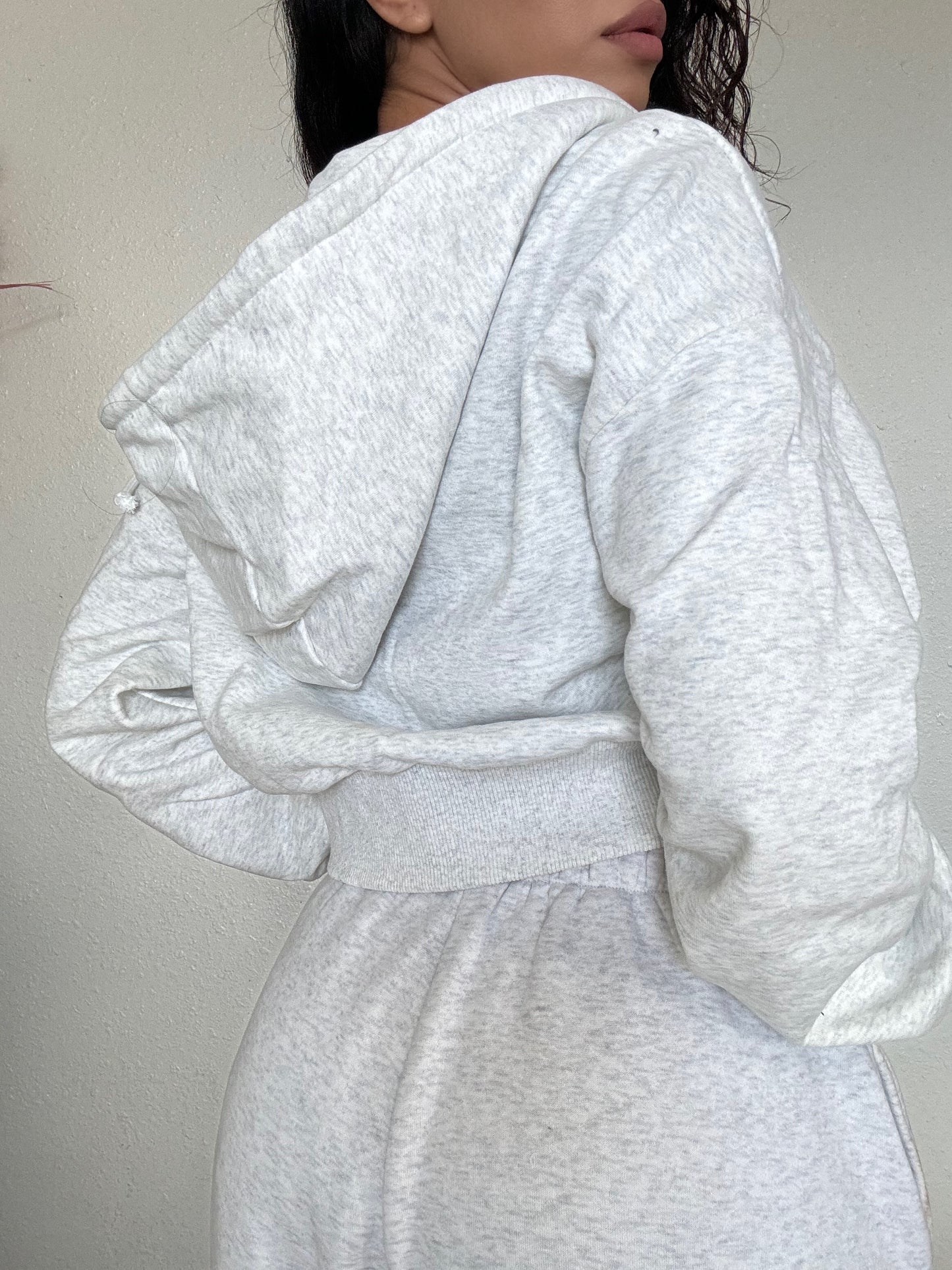 Essential Crop Hooded Jacket -Heather White