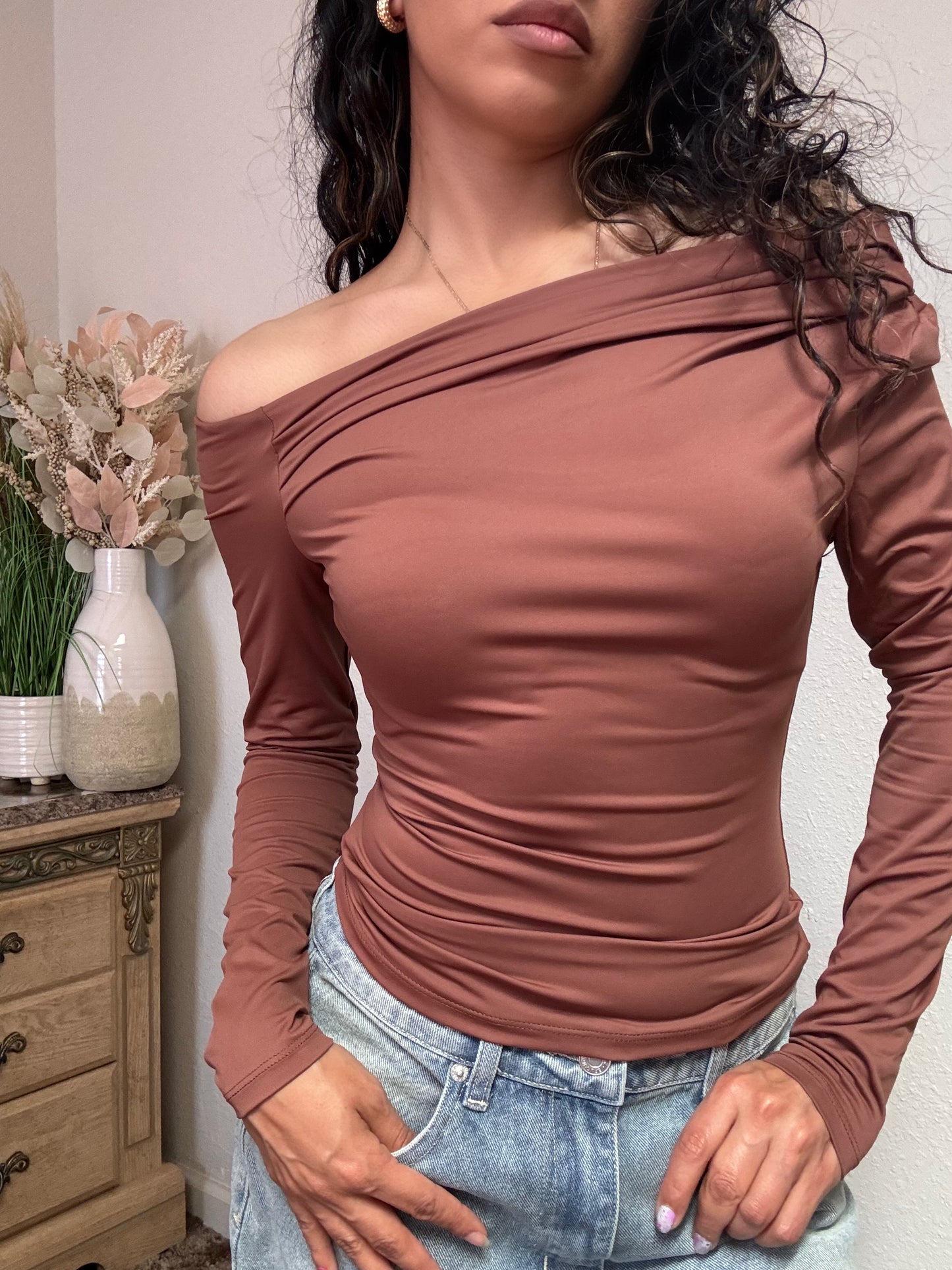 Asymmetrical Long Sleeve Top (Brown)