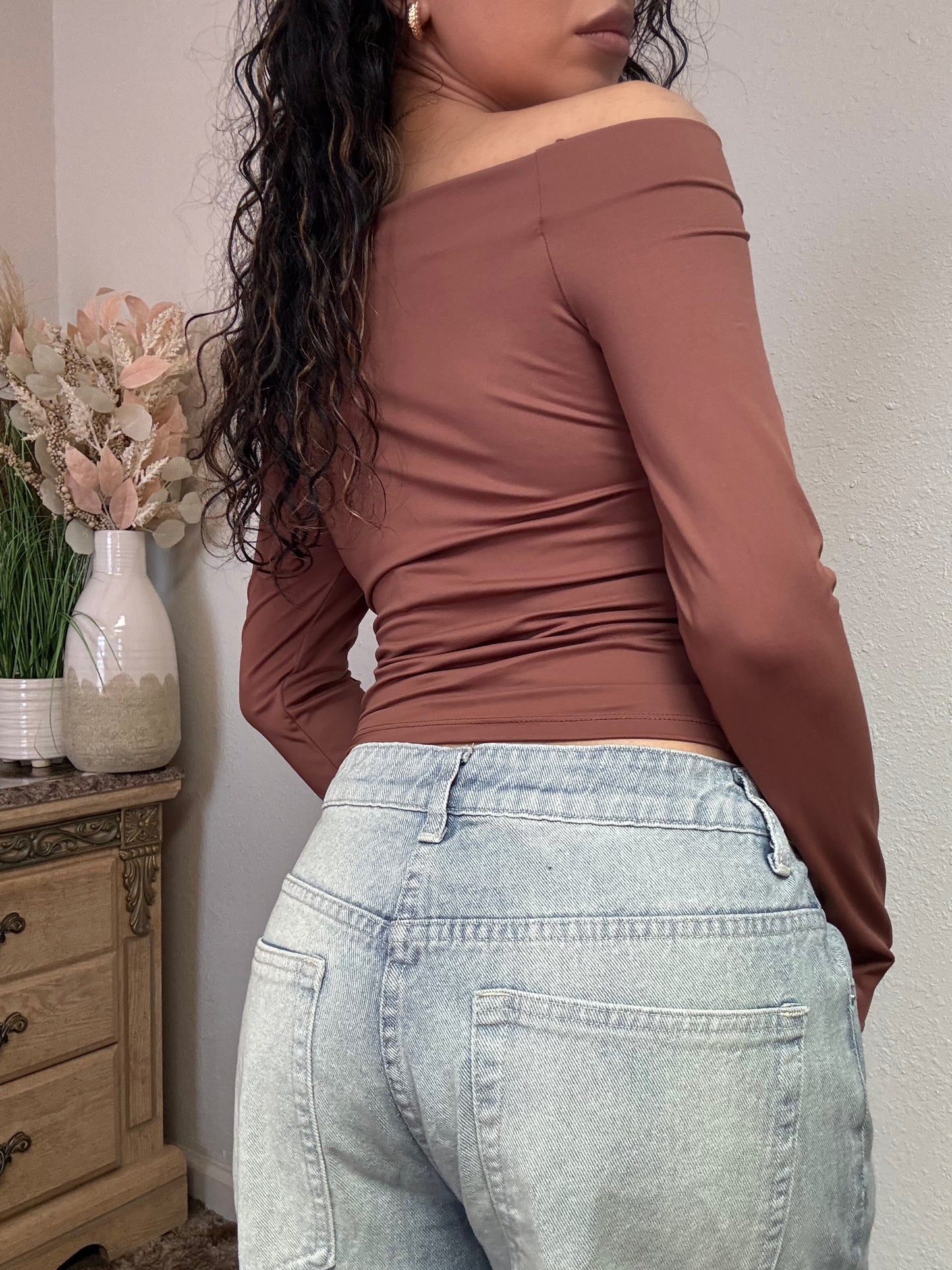Asymmetrical Long Sleeve Top (Brown)