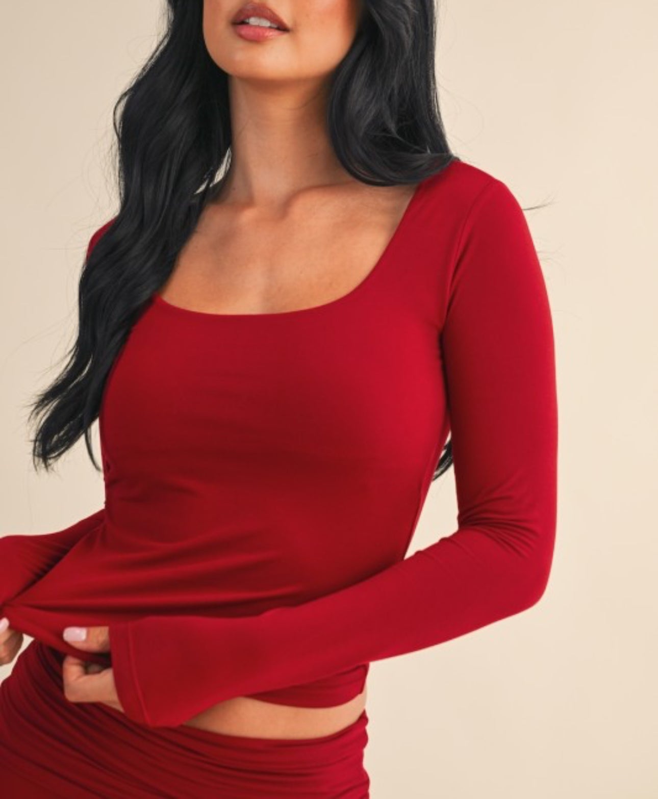 Ultra Soft Long Sleeve Square Neck Tee (Cherry)