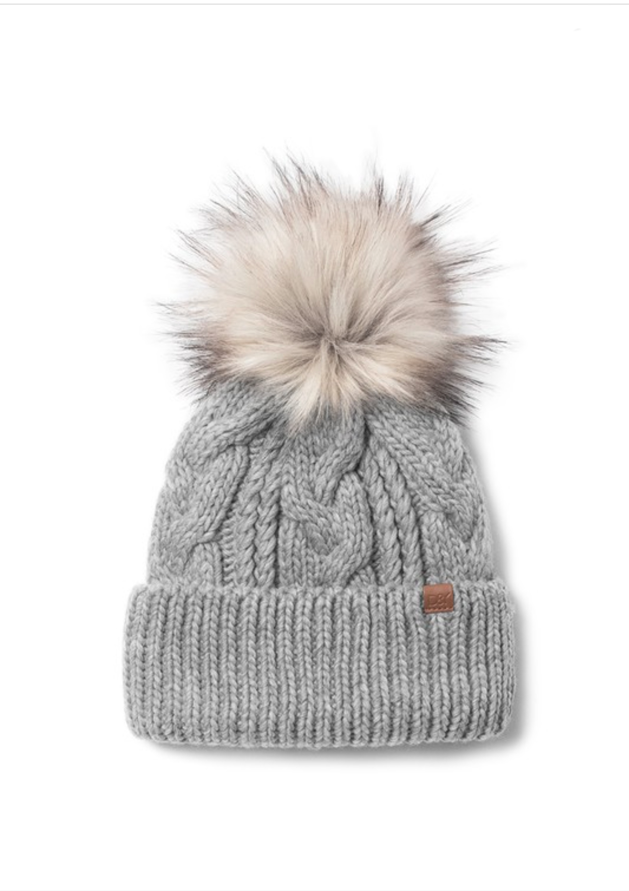 Cable Knit Cuffed Beanie -Gray