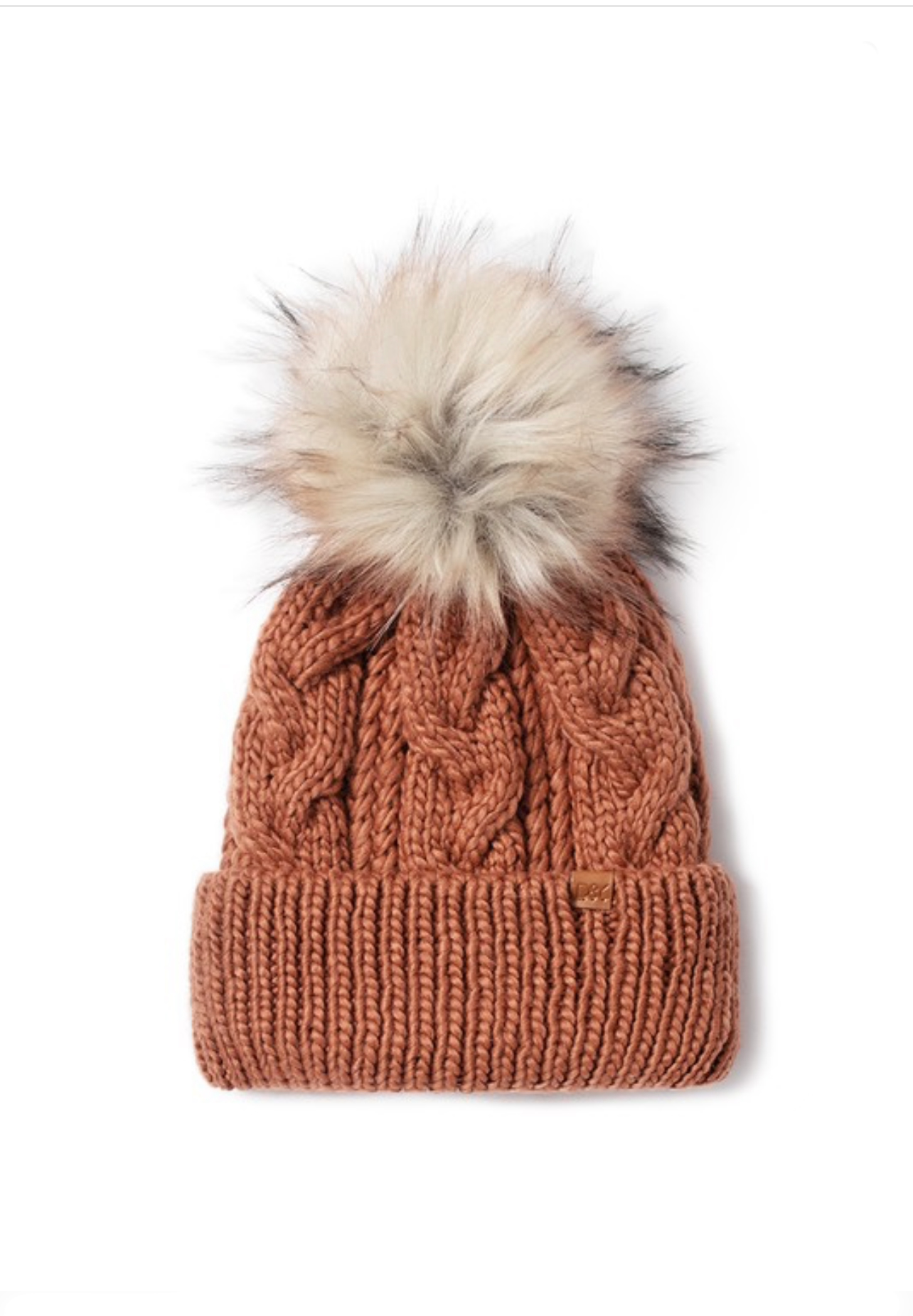 Cable Knit Cuffed Beanie -Coffe