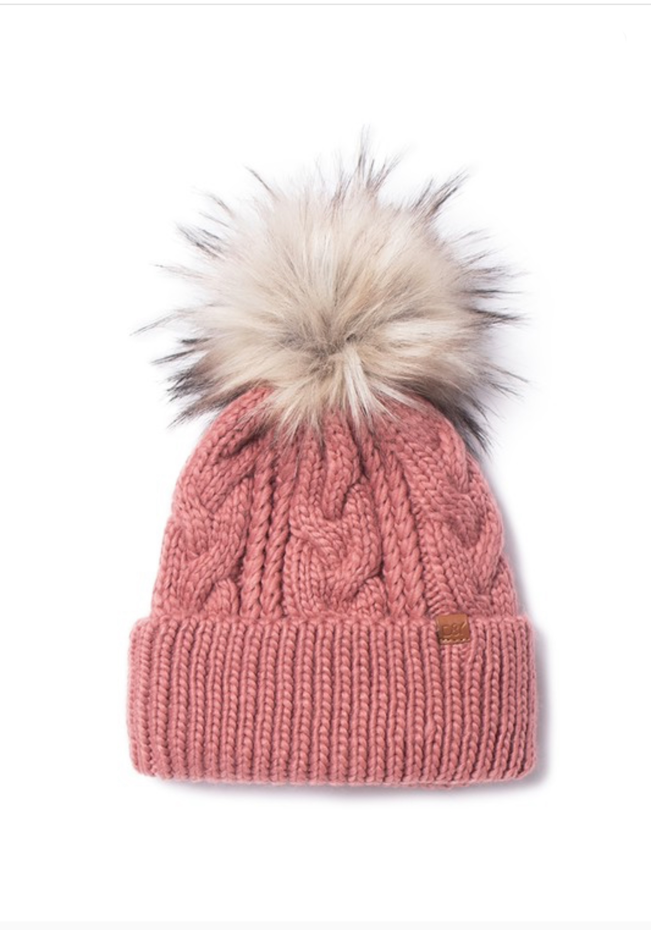 Cable Knit Cuffed Beanie -Rose