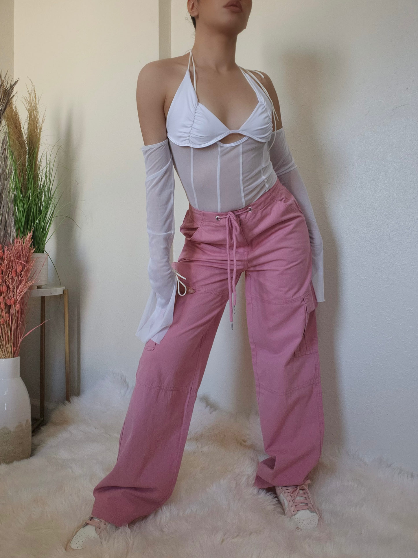 Parachute Cargo Pants -Pink