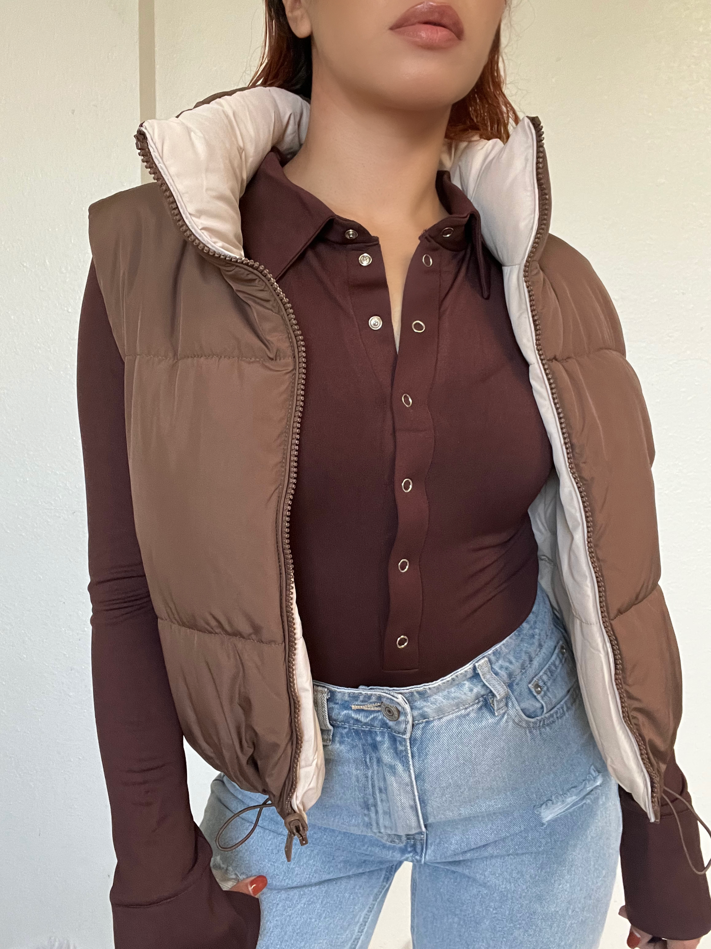 Reversible Puffer Vest -Cocoa/Beige