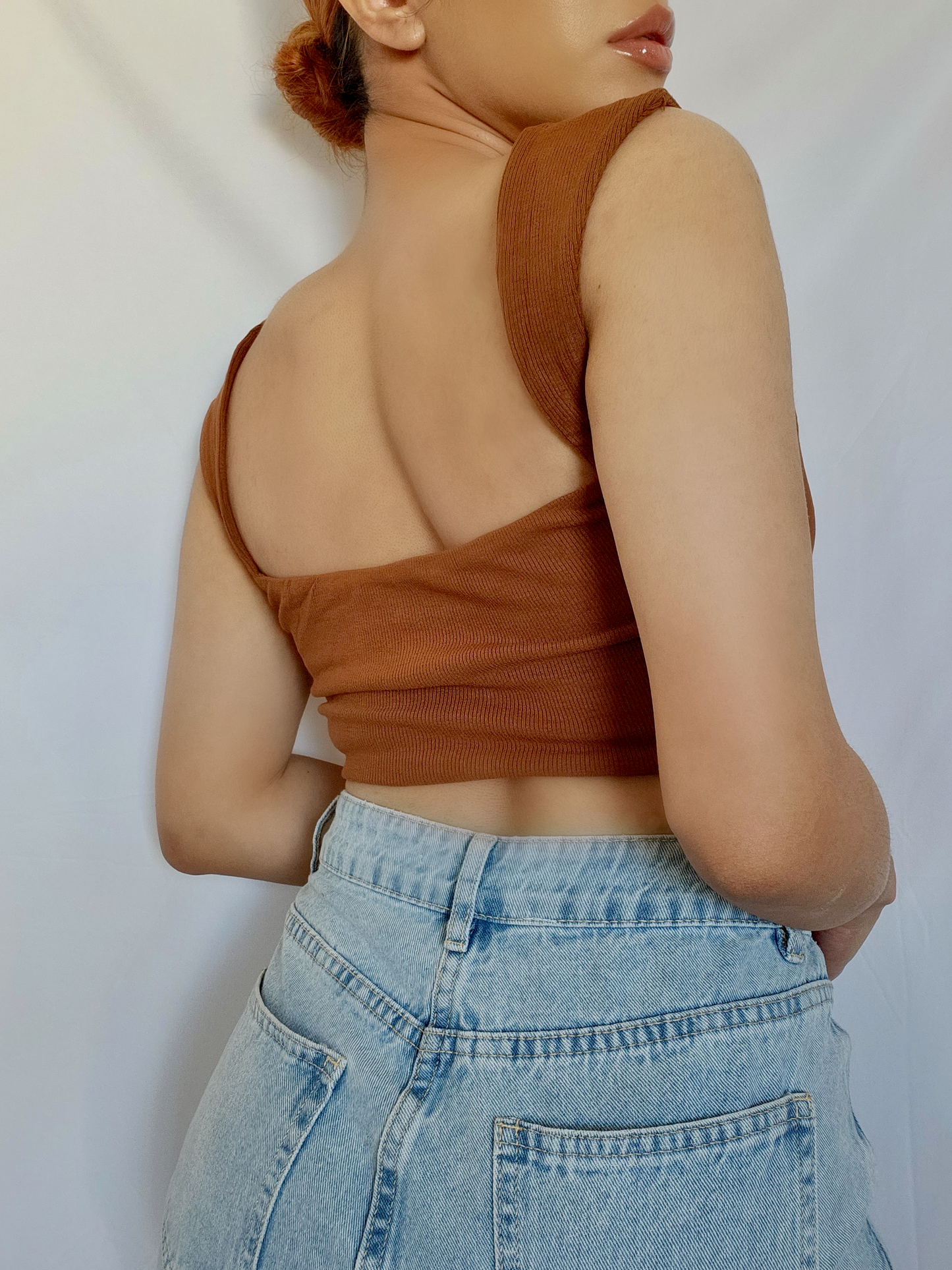 Hook and Eye Crop Top -Brown