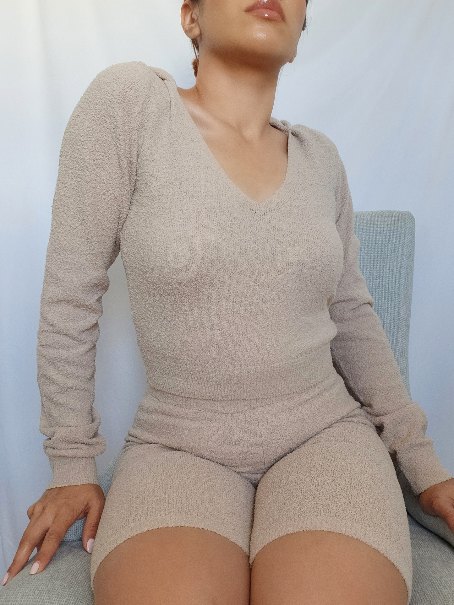 Fuzzy Biker Short Set -Taupe