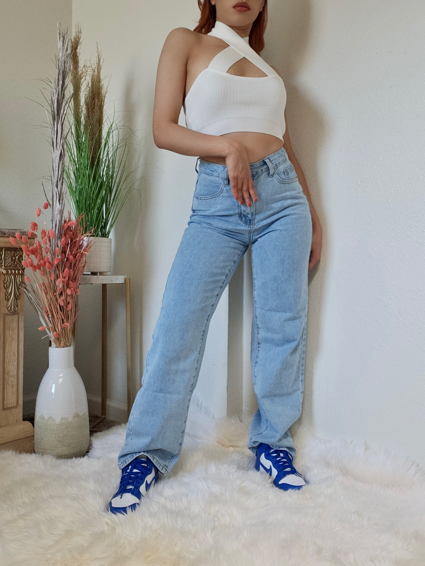 Straight Leg Mom Jeans -Light Blue