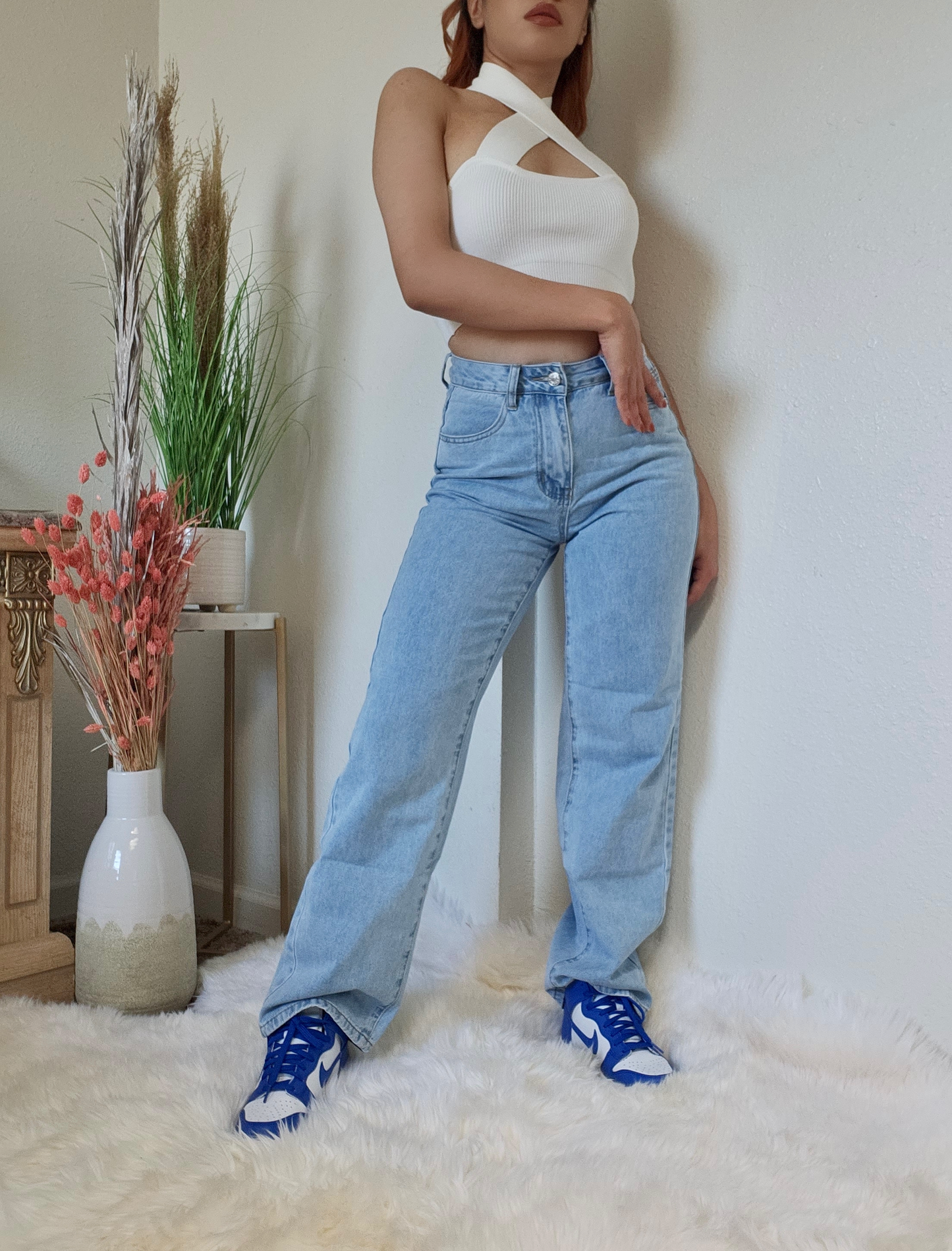Straight Leg Mom Jeans -Light Blue