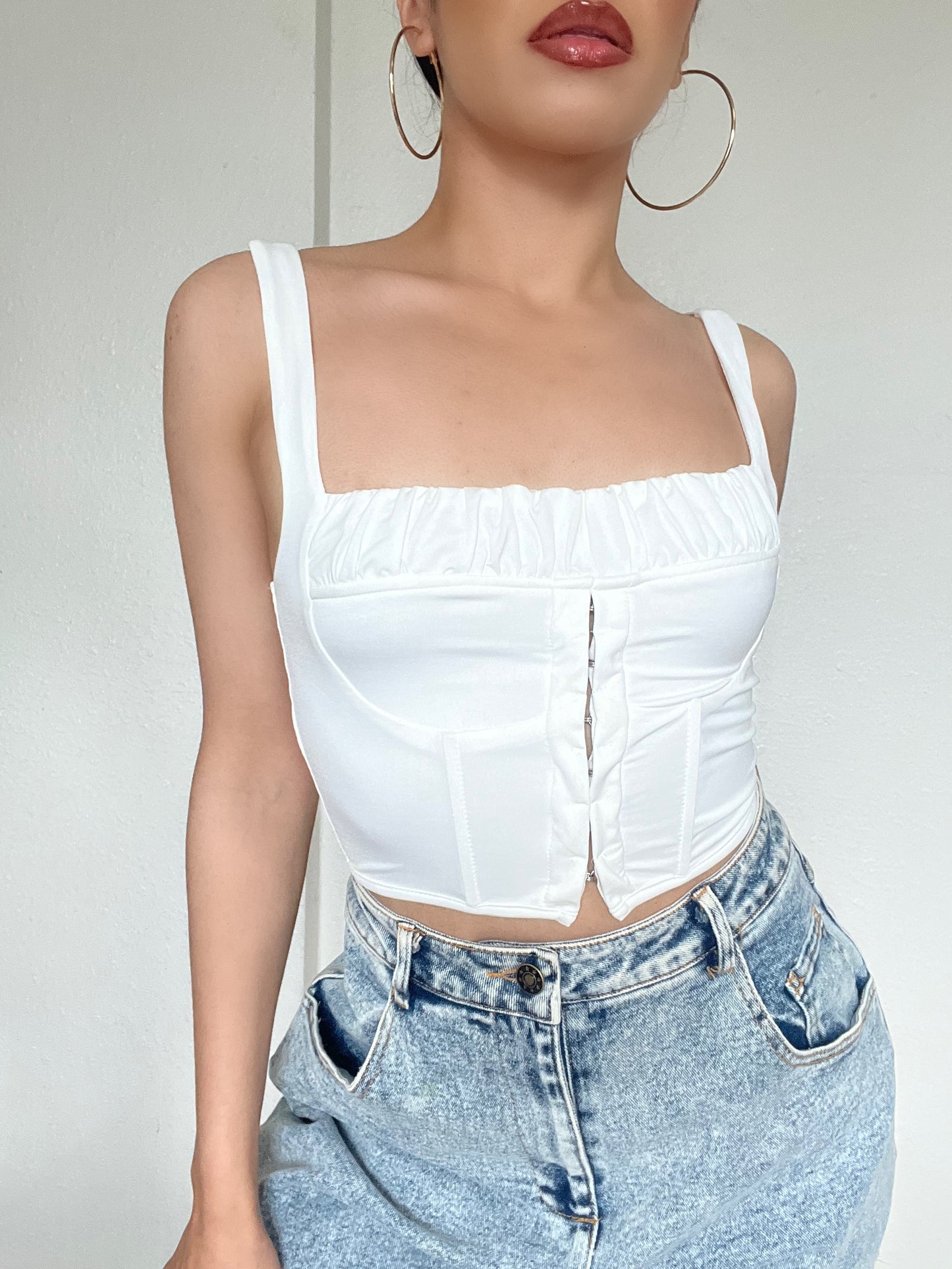 Ruched Hook and Eye Detail Top -White