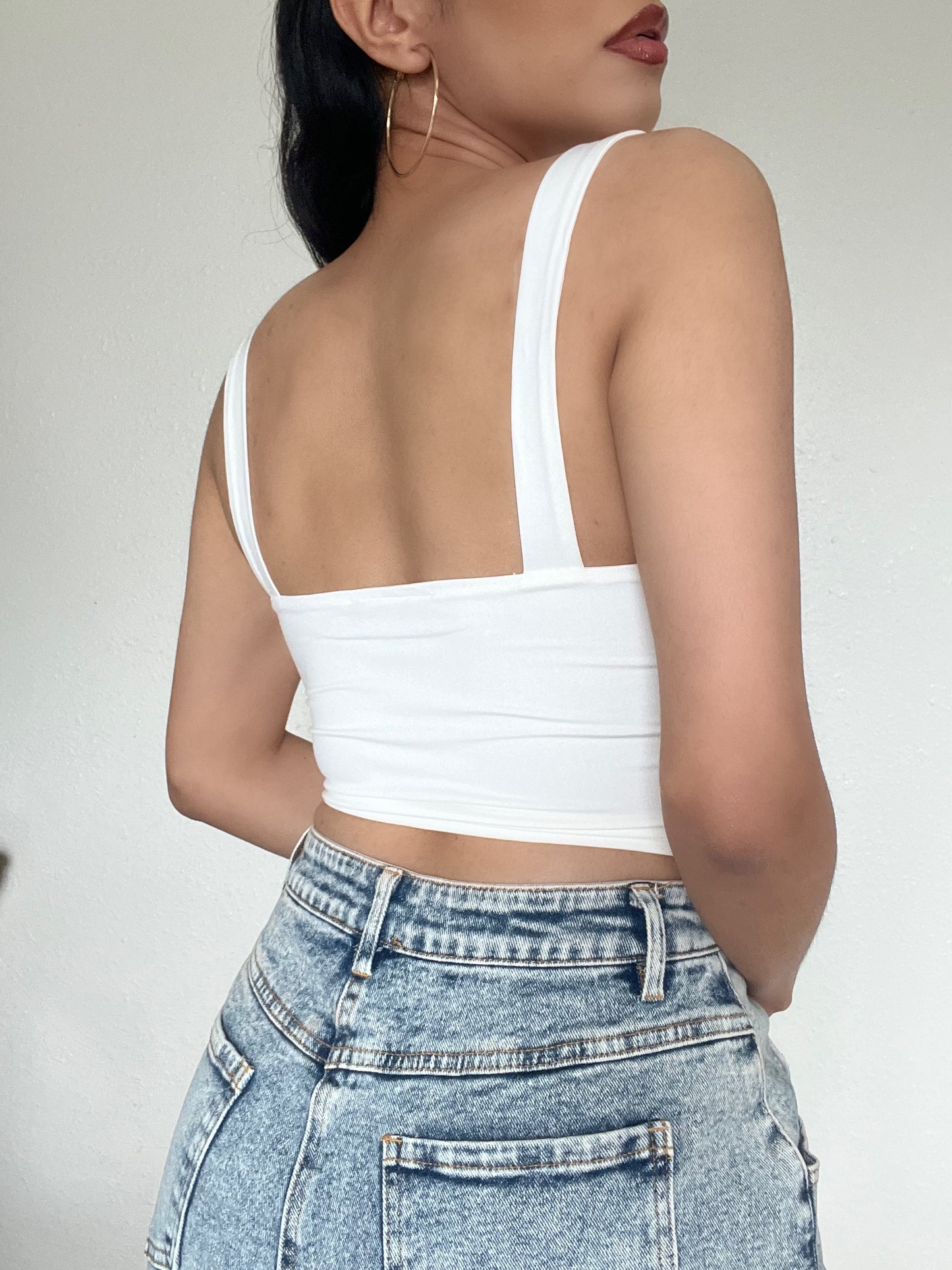 Ruched Hook and Eye Detail Top -White