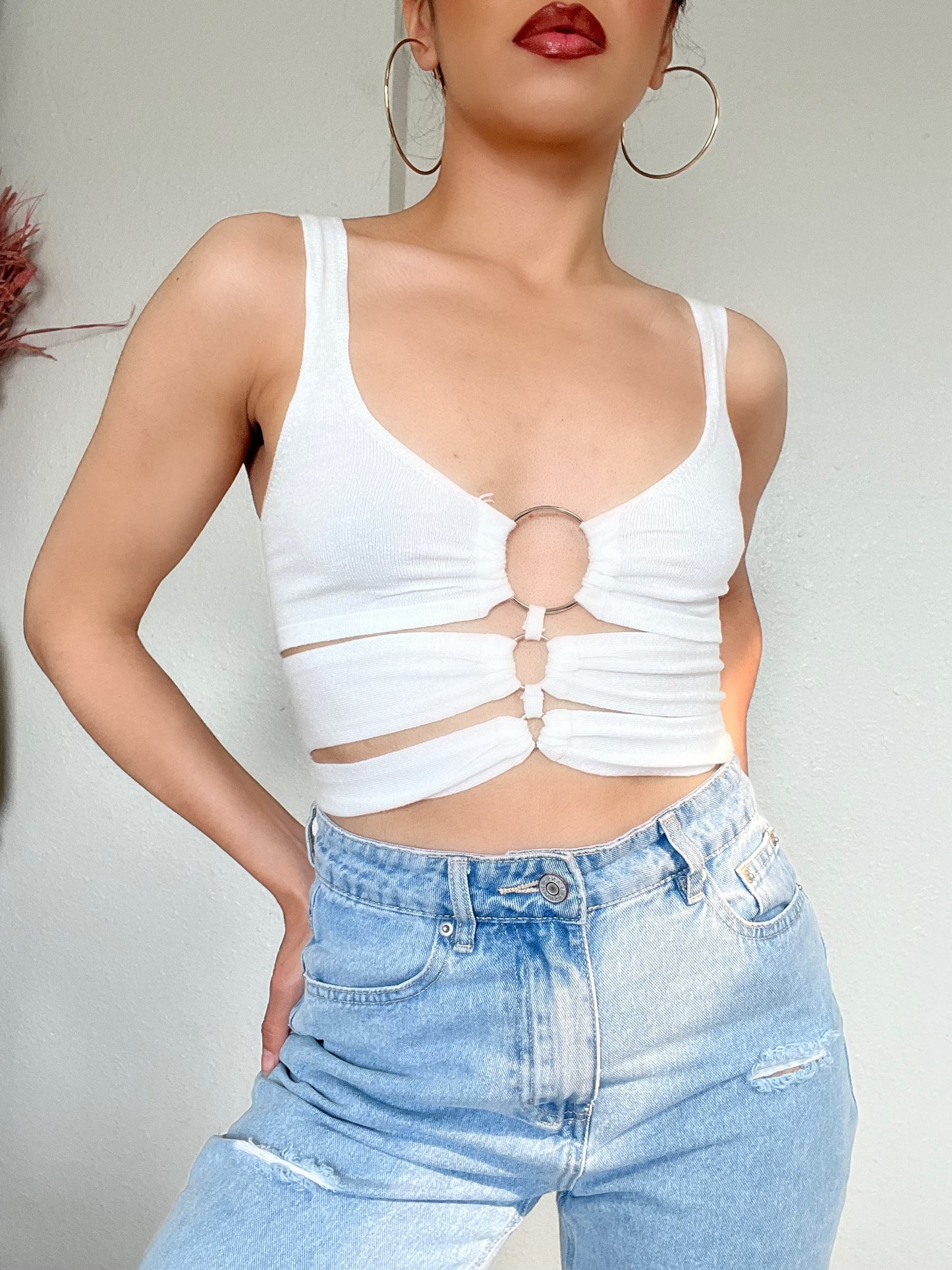 Poly Stretch Knit Crop Top -White
