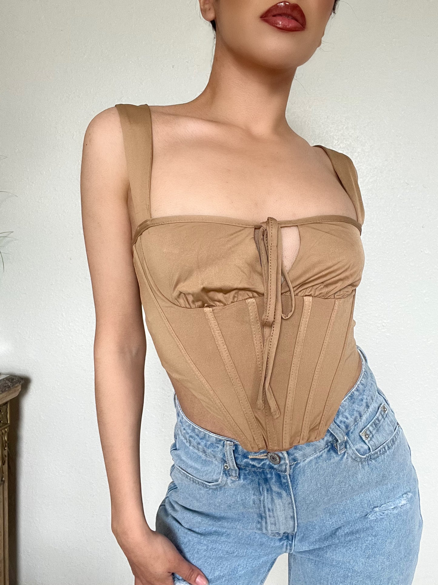 Corset Bustier Crop Top -Taupe