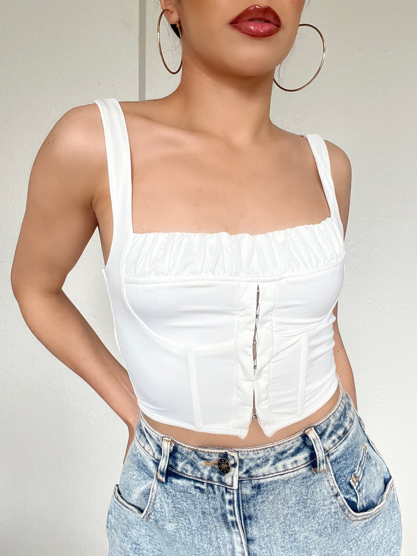 Ruched Hook and Eye Detail Top -White