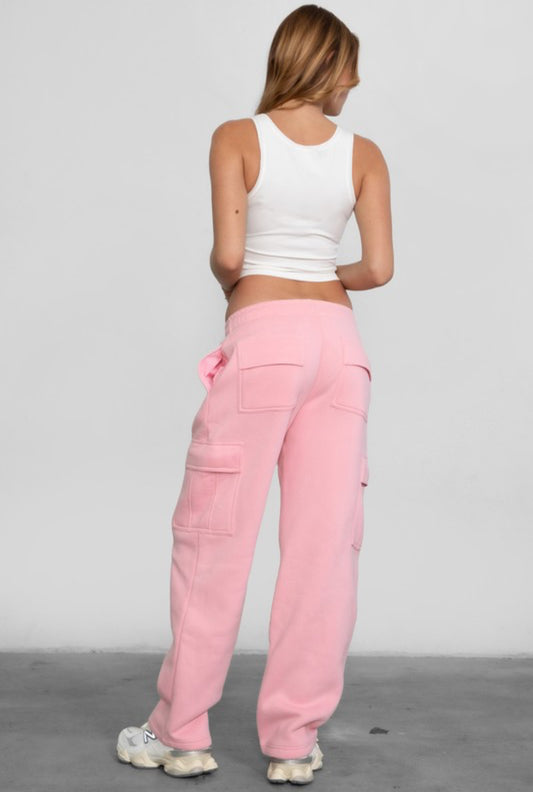 Essential Fleece Cargo Sweatpants -Blush