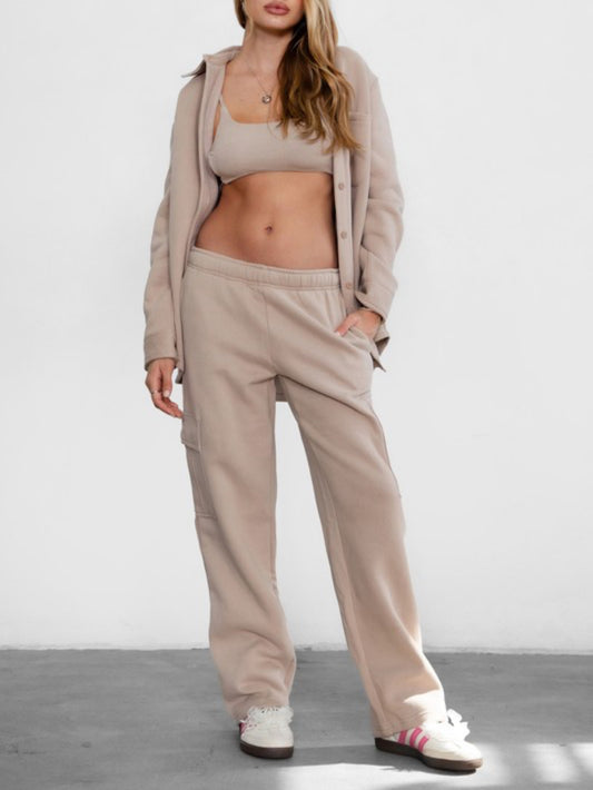 Essential Fleece Cargo Sweatpants -Taupe