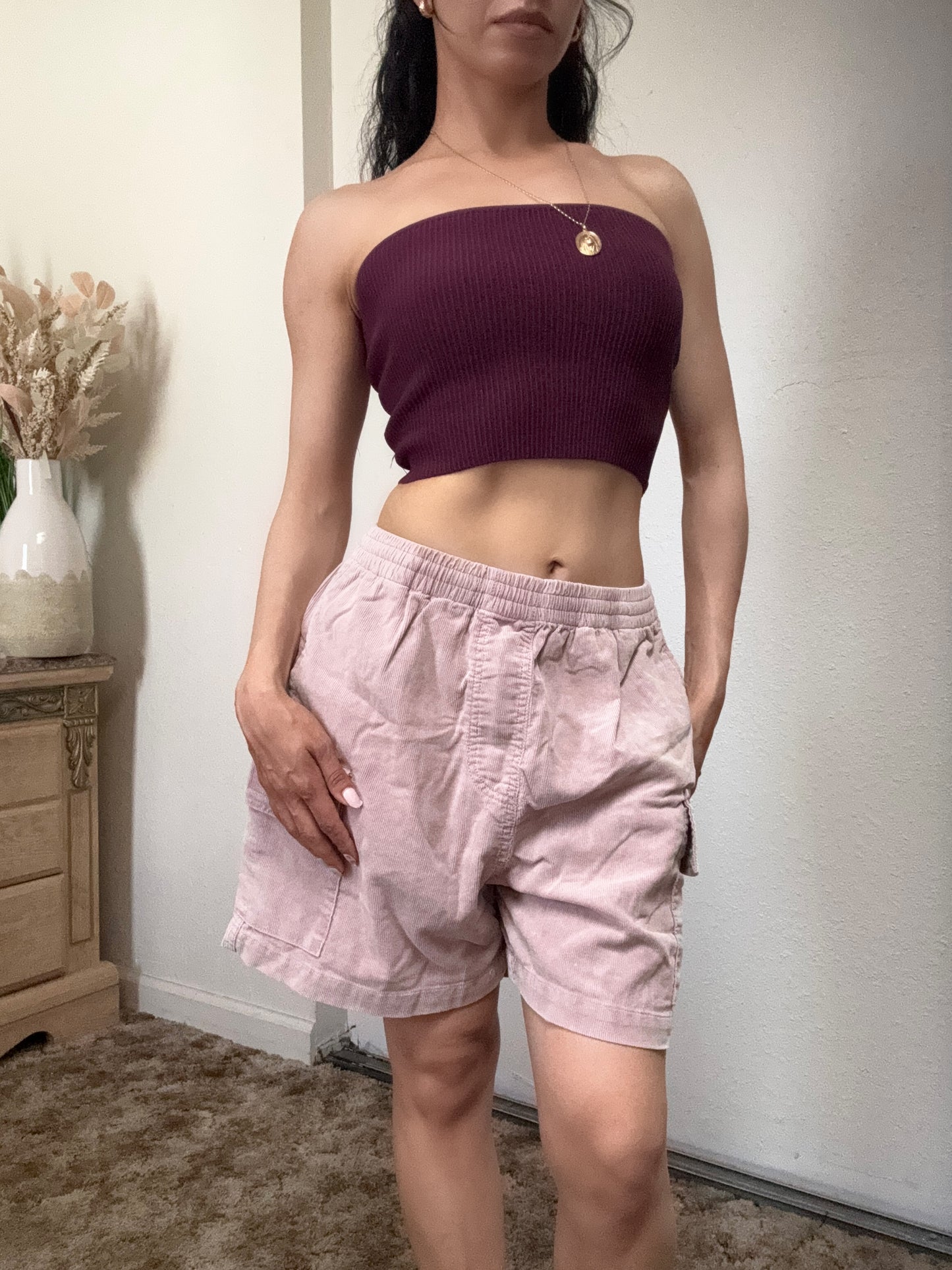 Corduroy Cargo Shorts (Dusty Pink)