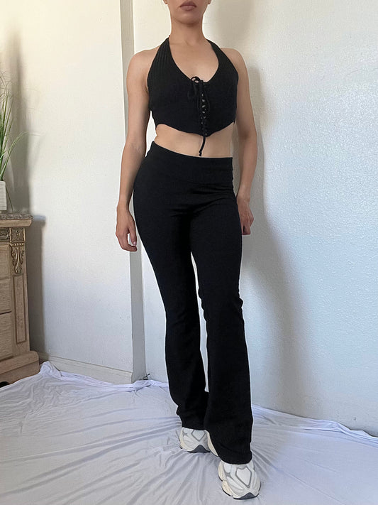 High Waist Flared Leggings -Black