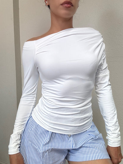 Asymmetrical Long Sleeve Top -White