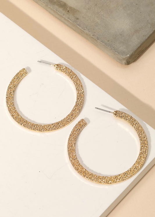 Textured Metallic Hoop Earrings -Gold