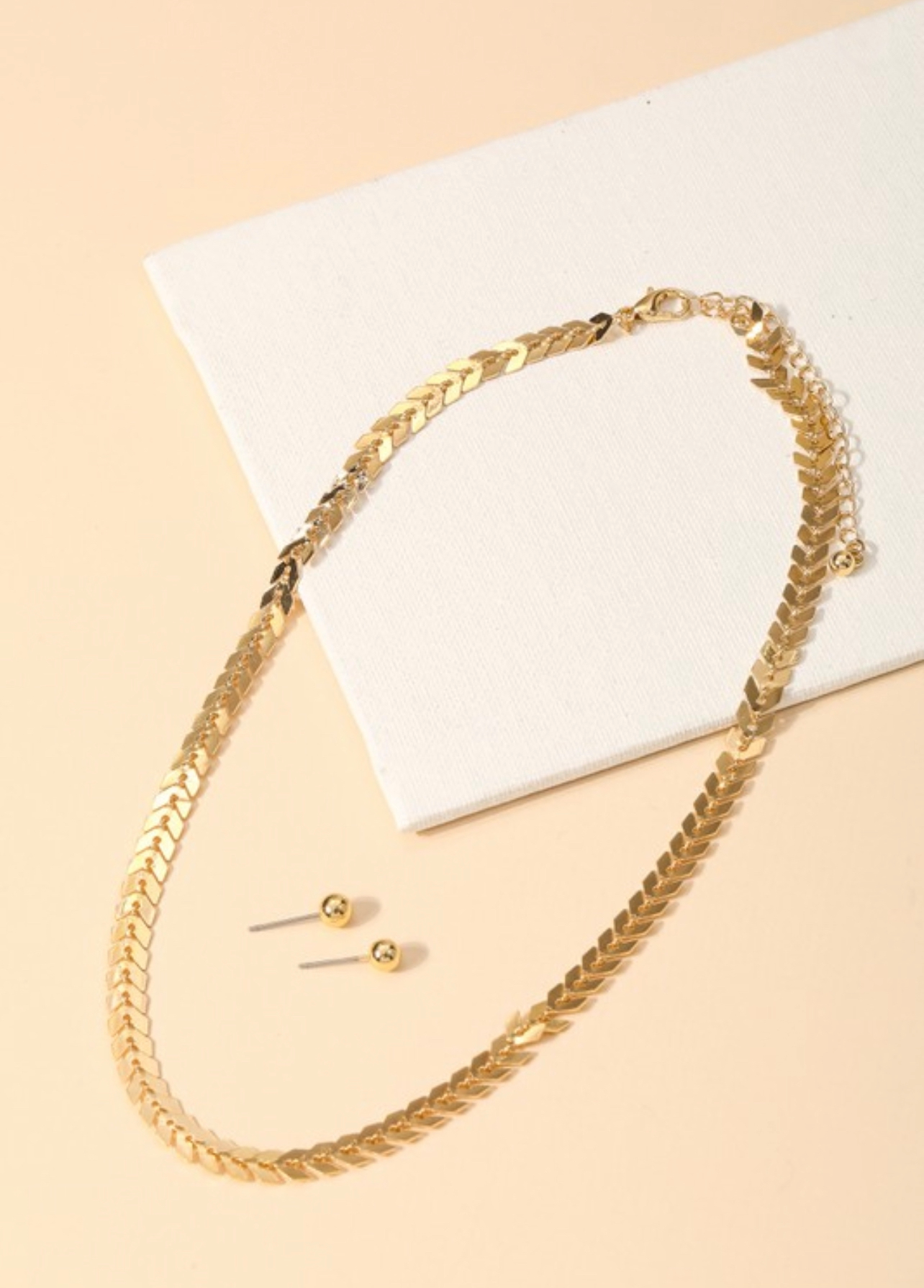 Chevron Chain Link Necklace Set -Gold