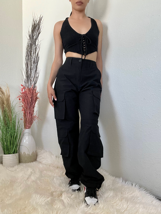 Double Cargo Pants -Black