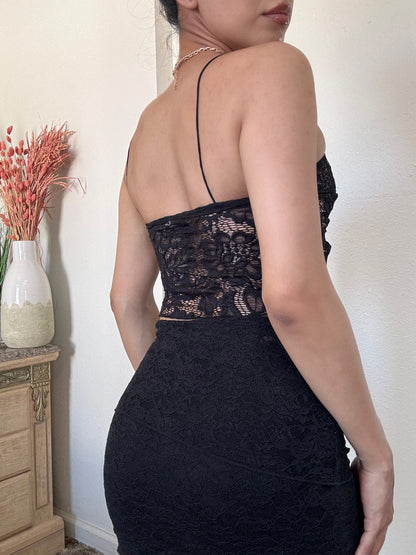 Open Front Lace Cami Top -Black