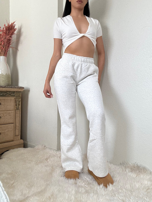 Essential Flare Fleece Sweatpants -Heather White