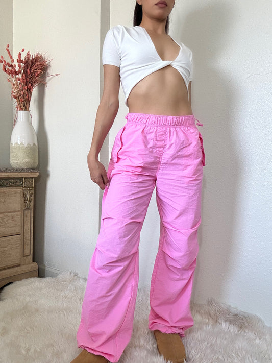 Loose Fit Parachute Pants -Pink