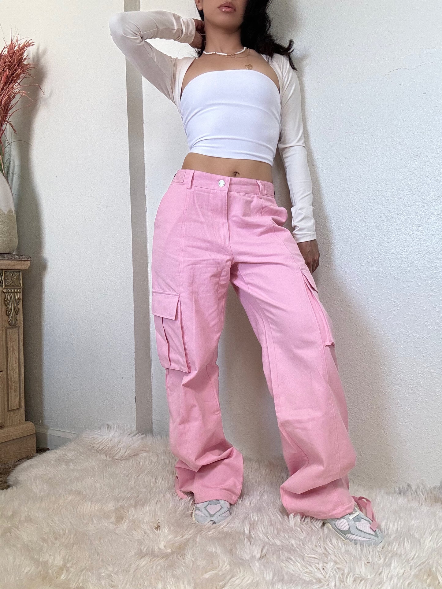 Soft Twill Cargo Pants -Pink