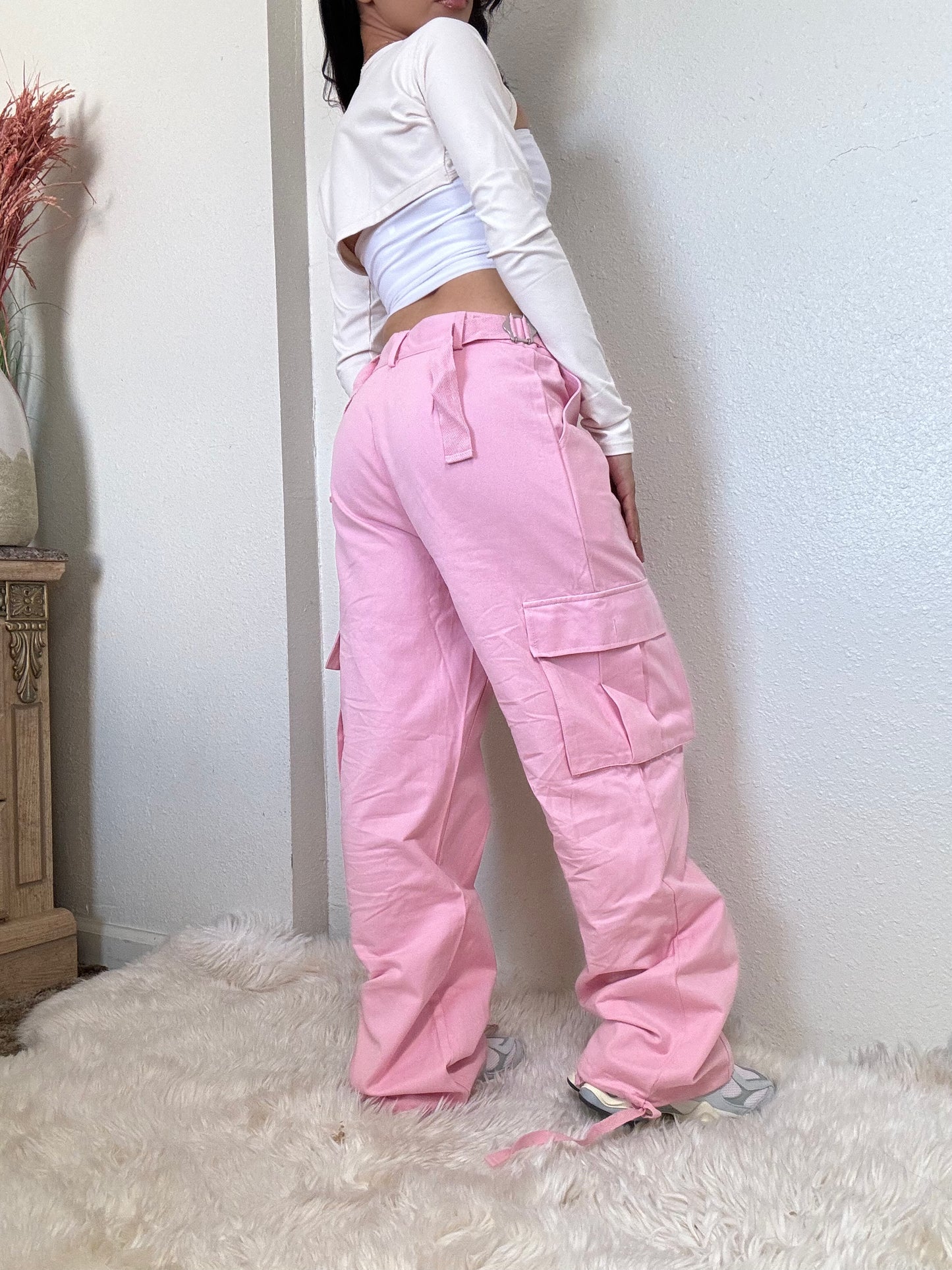 Soft Twill Cargo Pants -Pink