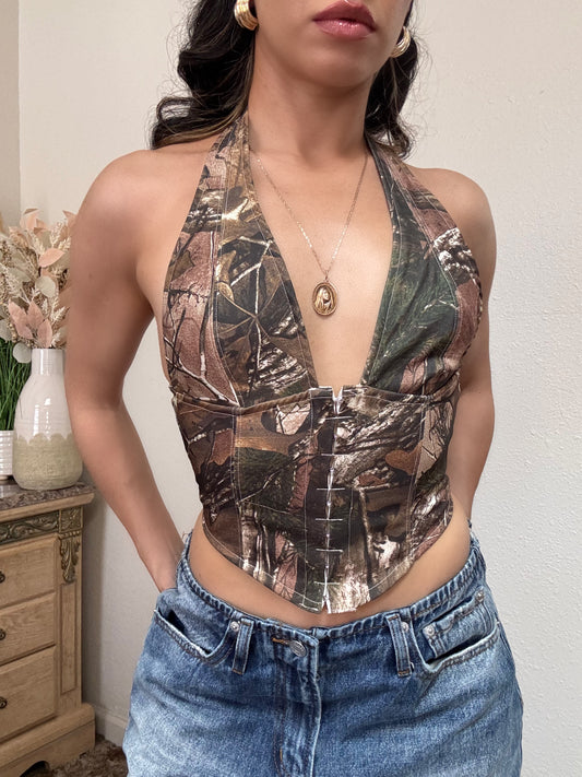 Tania Camo Halter Corset Top