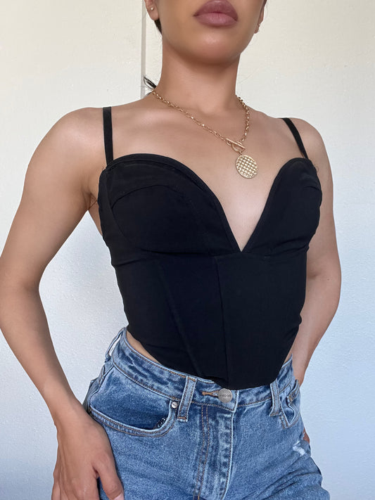 Contour Lines Bustier Top -Black