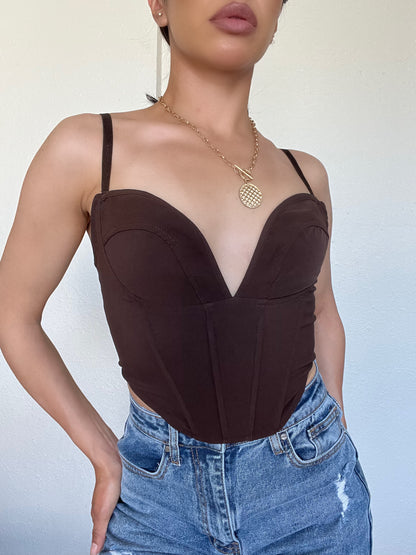 Contour Lines Bustier Top -Brown